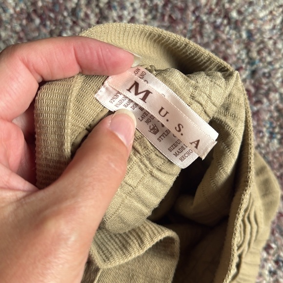 Elegant Tan Ruched Textile Bodycon Elastic Stretchy Pencil Midi Skirt size M - Picture 5 of 7